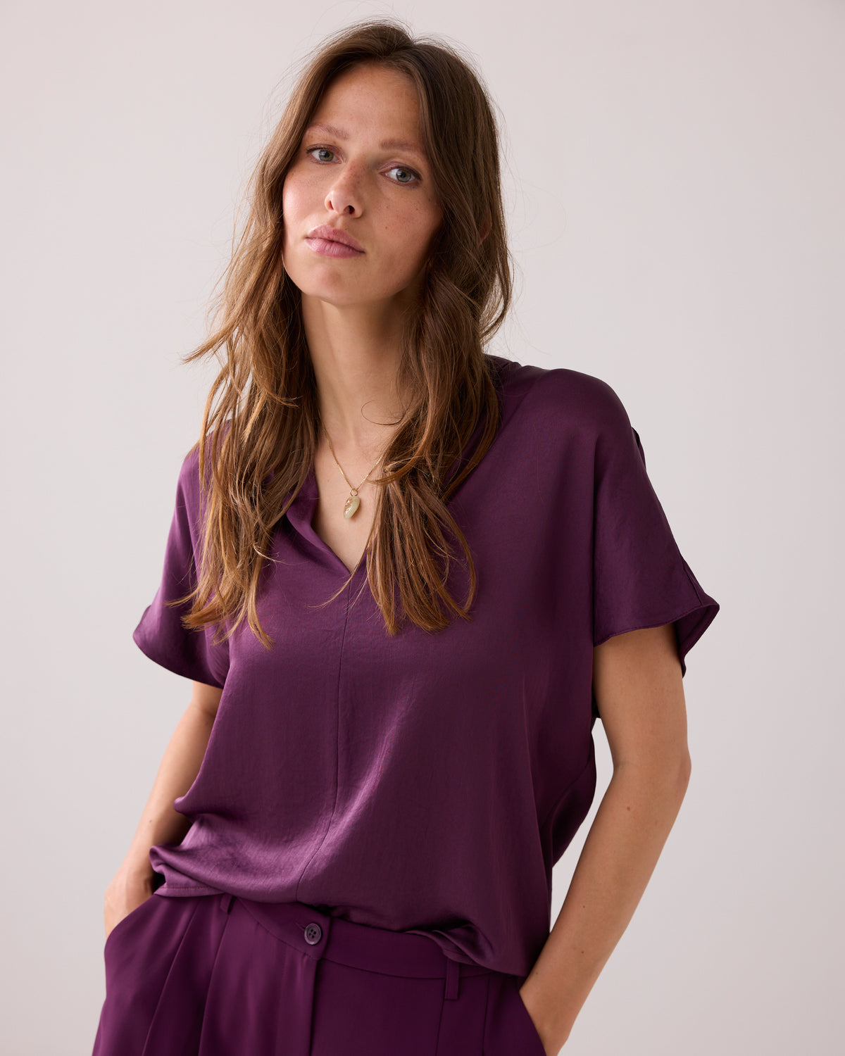 Shiny V-neck Top