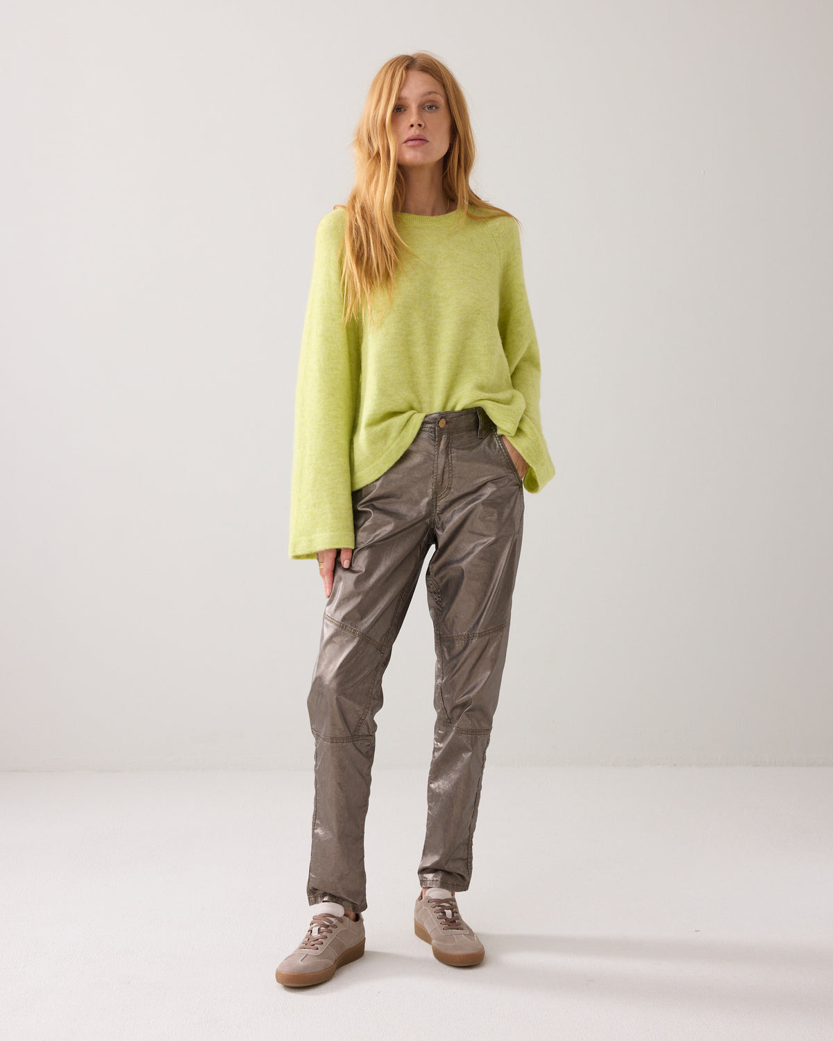 Mid-waist Trousers with Foil Print