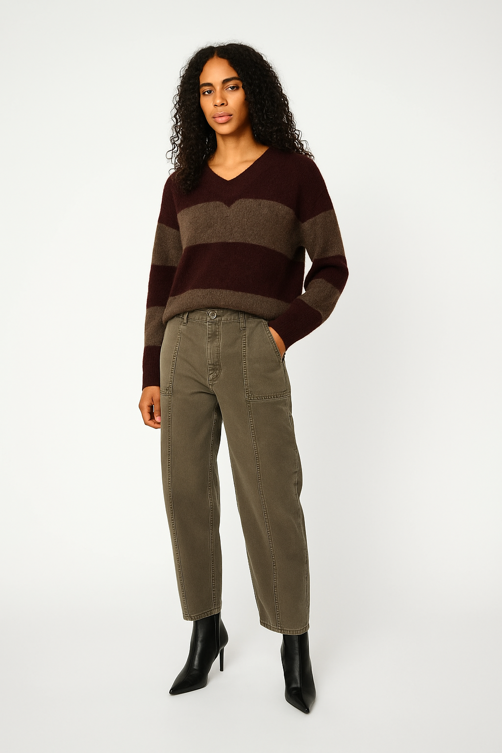 MMTaci Stripe LS V-Neck Knit