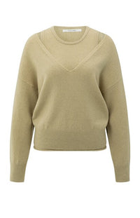 Knitted Sweater with Deep V-neck and Layered Top
