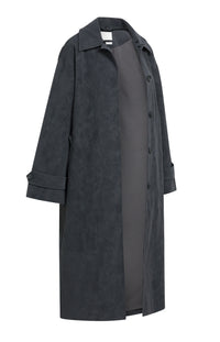 Long Faux Suede Coat with Detachable Collar -