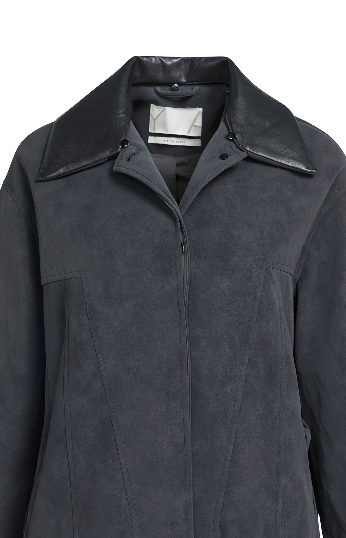Long Faux Suede Coat with Detachable Collar -