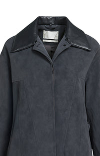 Long Faux Suede Coat with Detachable Collar -
