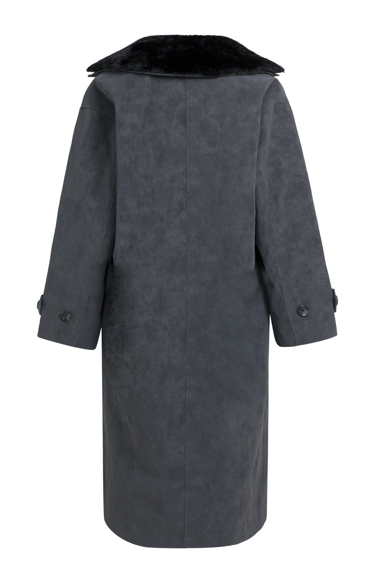 Long Faux Suede Coat with Detachable Collar -
