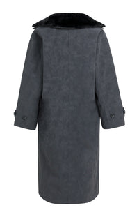 Long Faux Suede Coat with Detachable Collar -