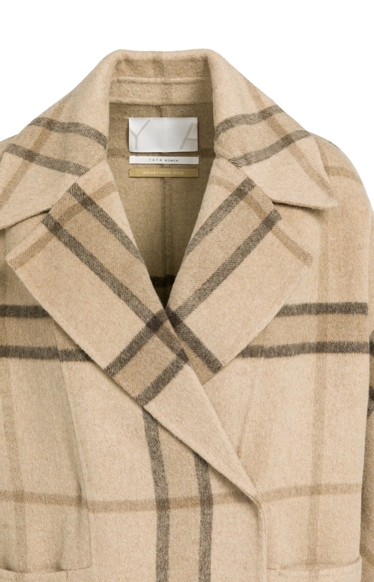 Long Checked Wool Blend Coat with Oversized Fit -