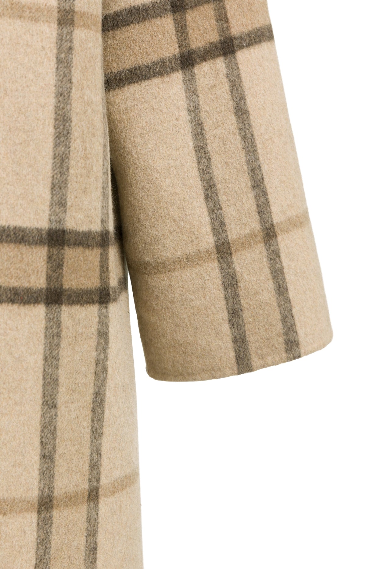Long Checked Wool Blend Coat with Oversized Fit -
