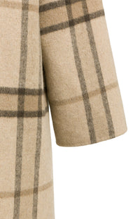 Long Checked Wool Blend Coat with Oversized Fit -