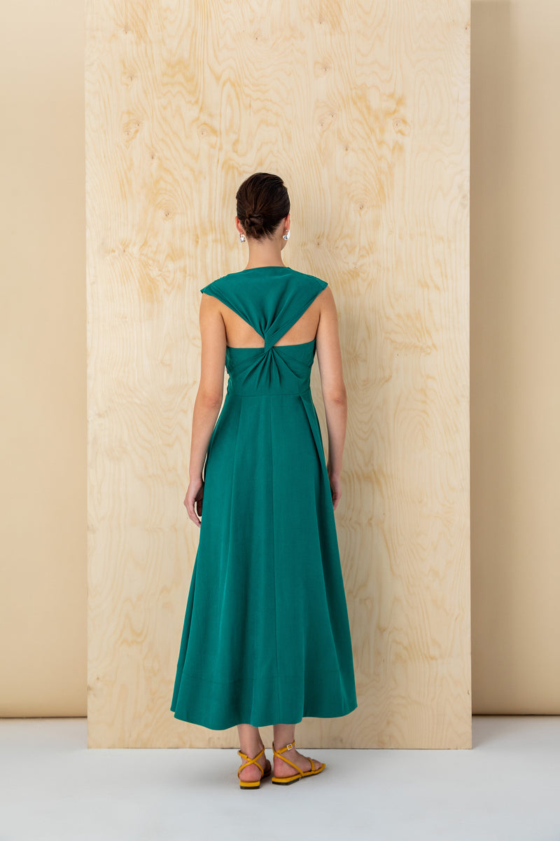 Emerald Green Cut-Out Back Midi Dress