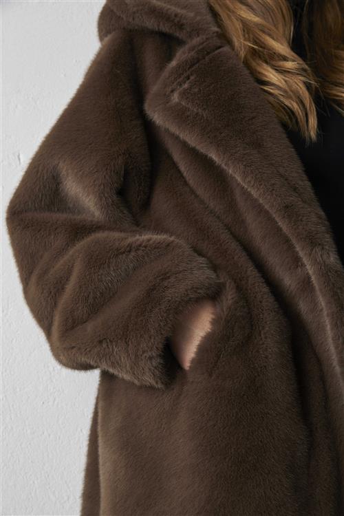 Chocolate Brown Faux Fur Hooded Coat