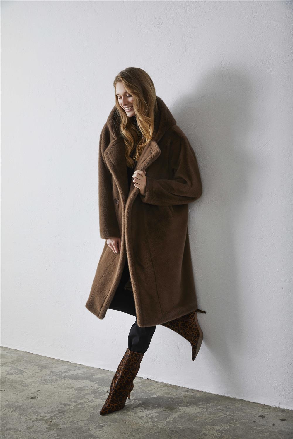 Chocolate Brown Faux Fur Hooded Coat