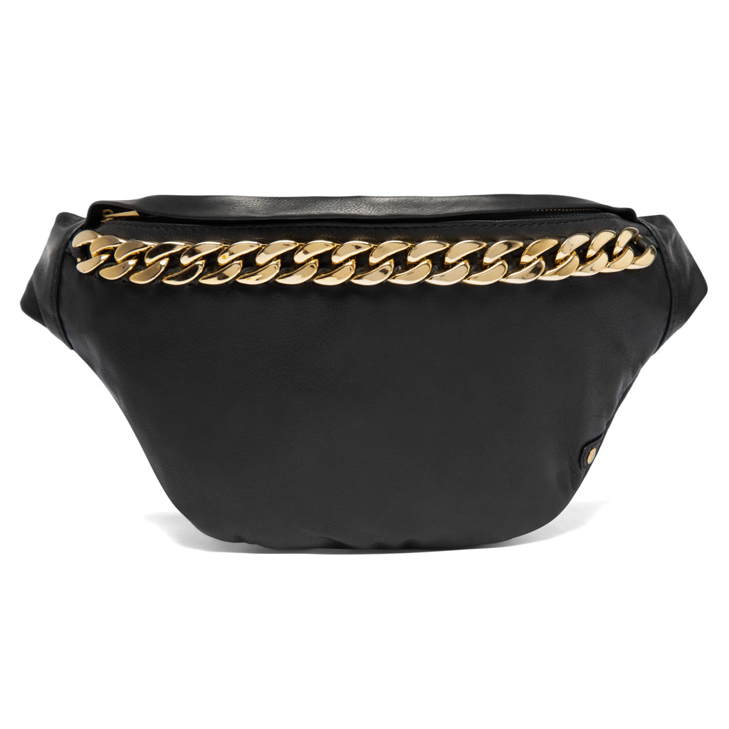 Leather Crossbody Bag with Chain Detail on Front
