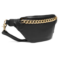 Leather Crossbody Bag with Chain Detail on Front