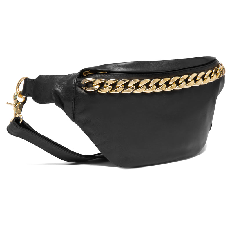 Leather Crossbody Bag with Chain Detail on Front