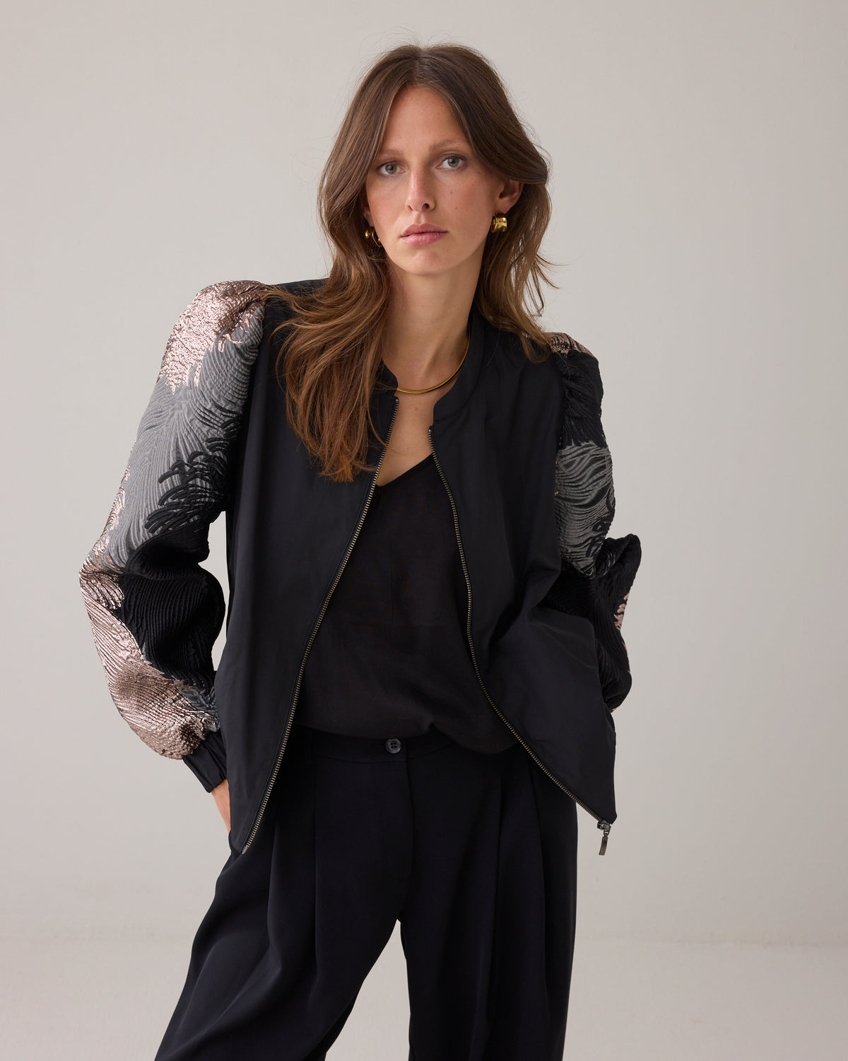 Bomber Jacket Jacquard Sleeves