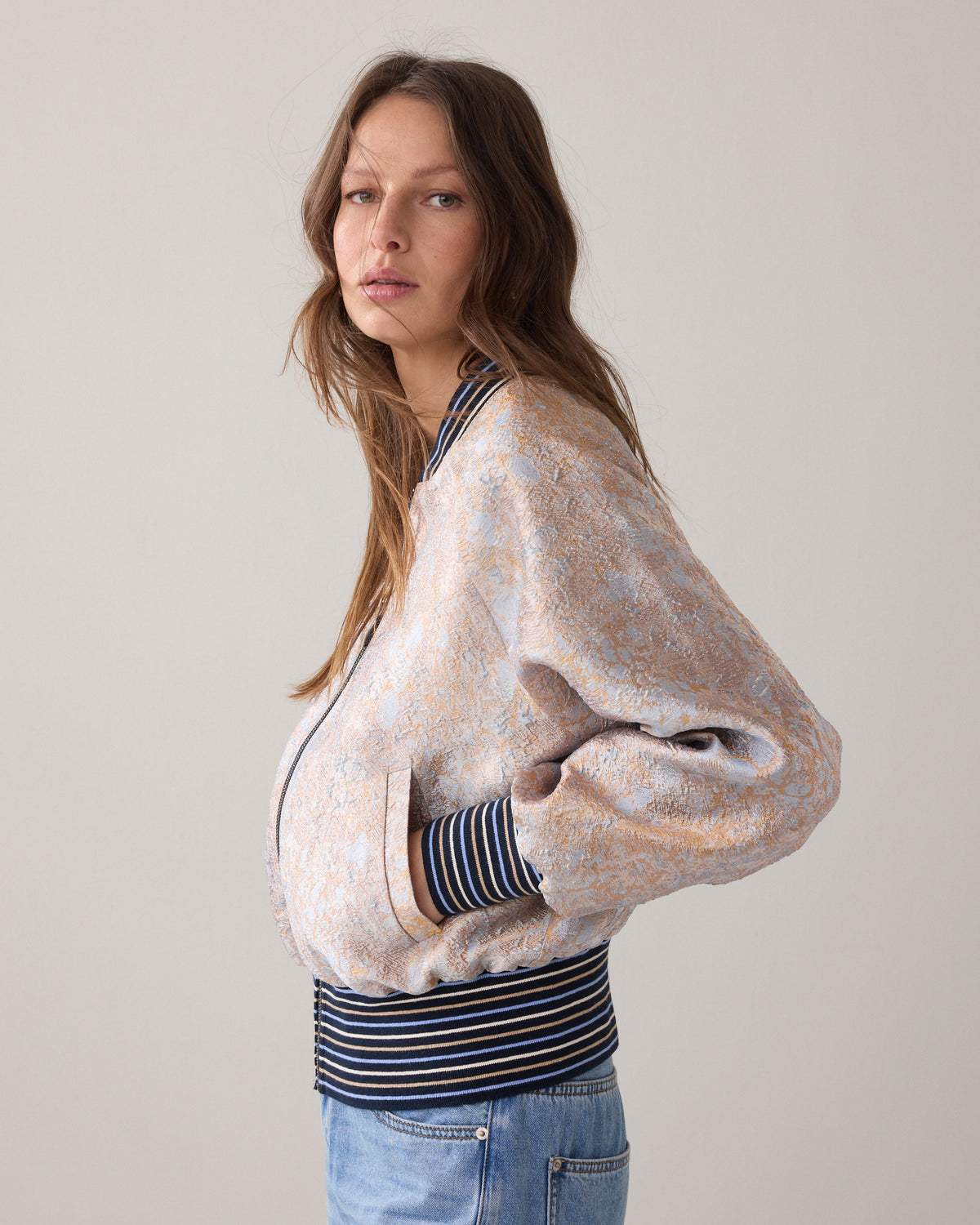 Bomber Jacket in Jacquard Fabric