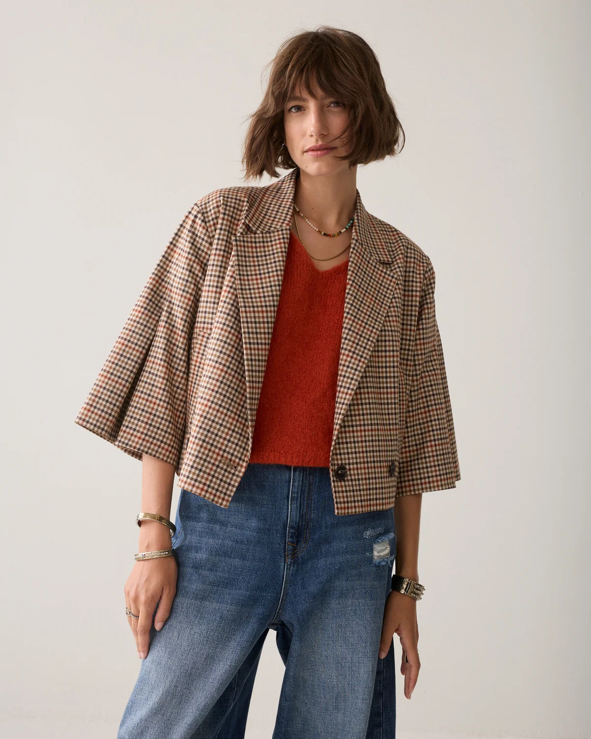Checked Cape Jacket