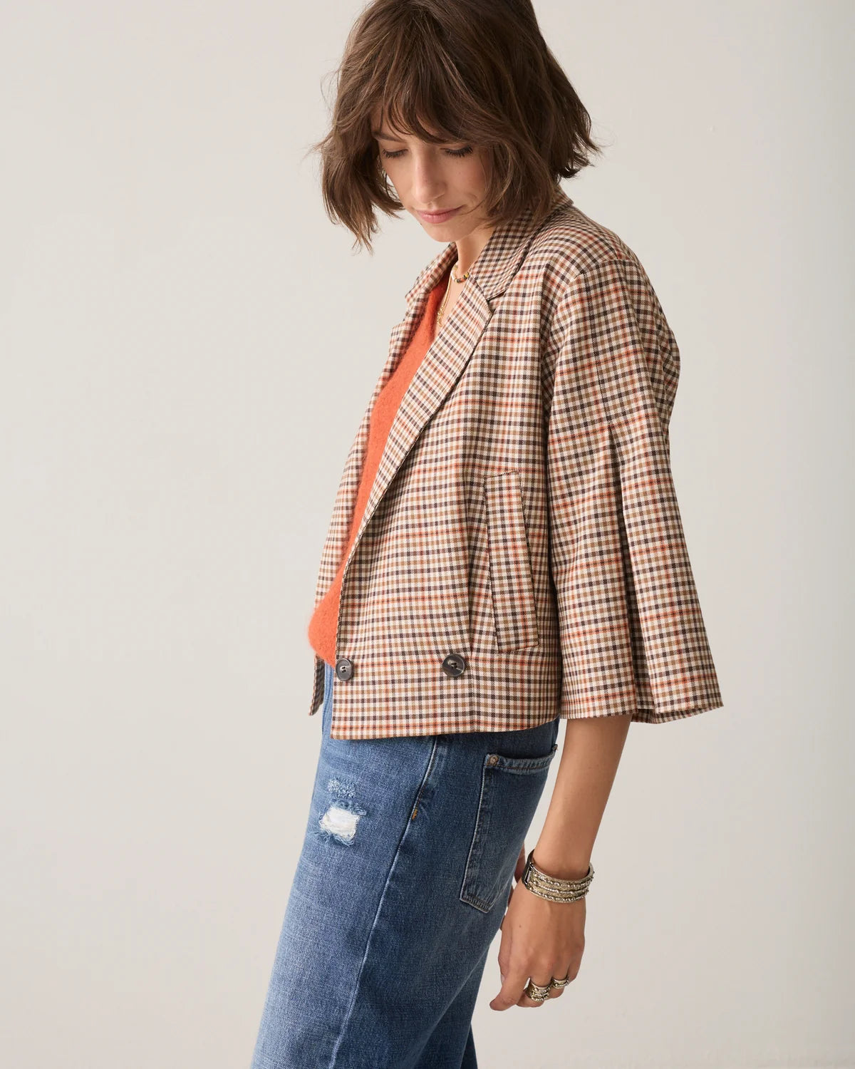 Checked Cape Jacket
