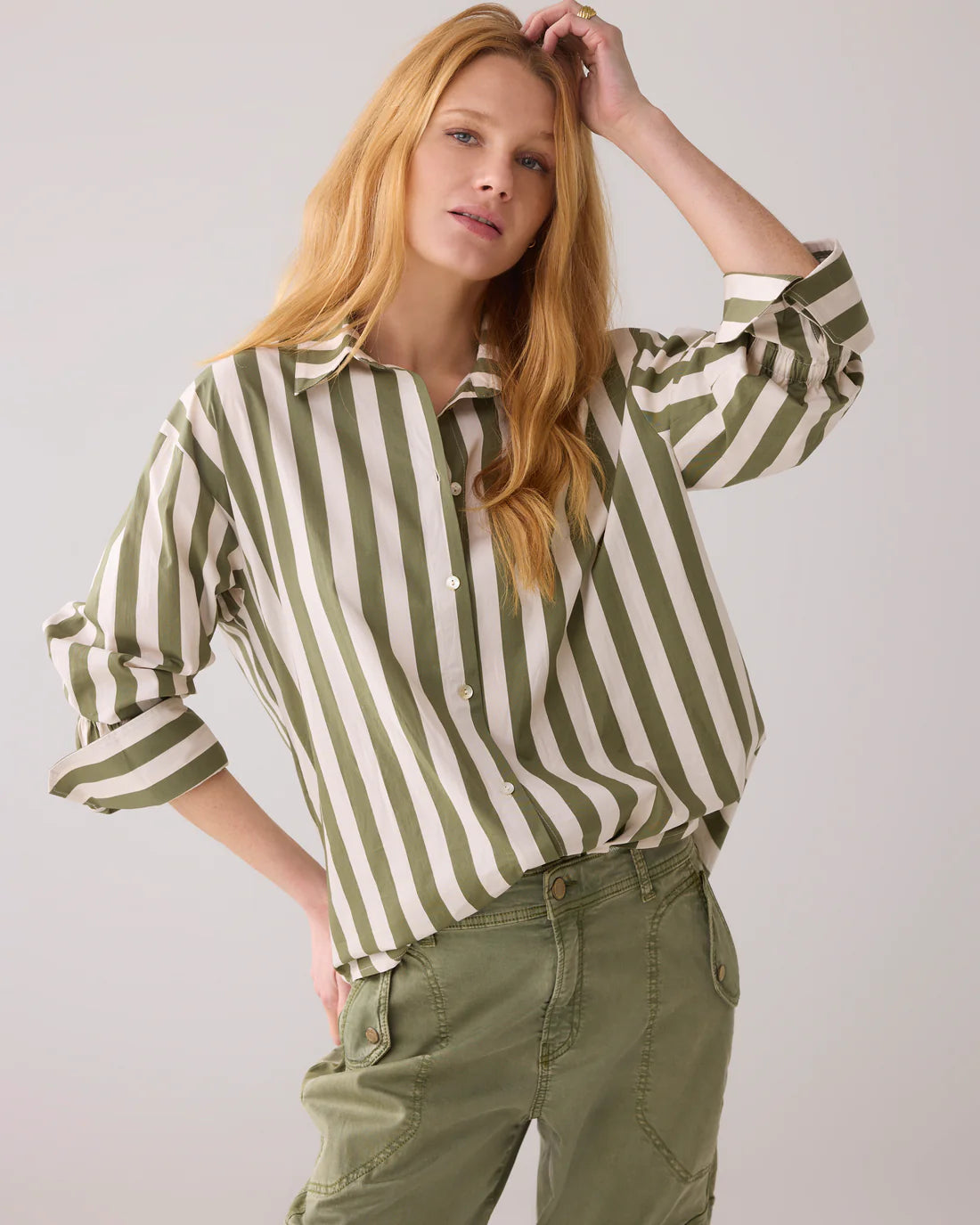 Shirt Blouse with Stripe Print