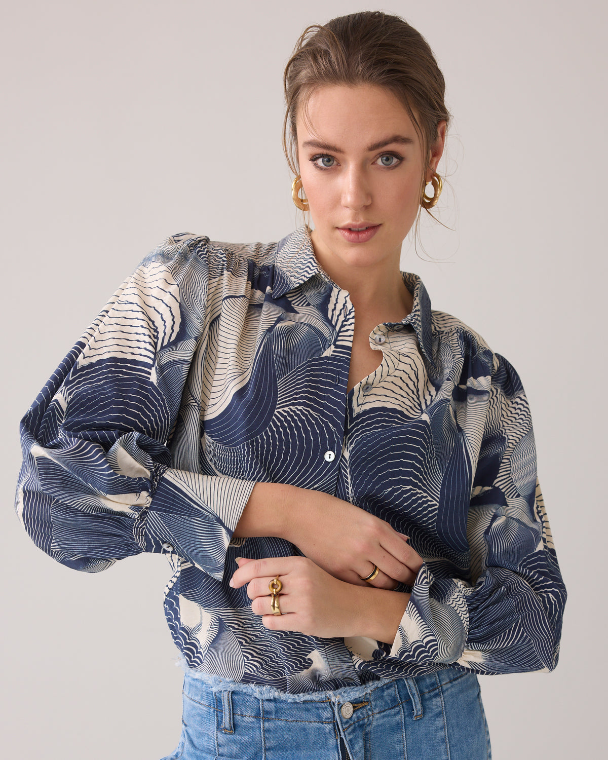 Shirt Blouse with Wave Print