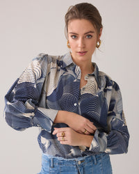 Shirt Blouse with Wave Print