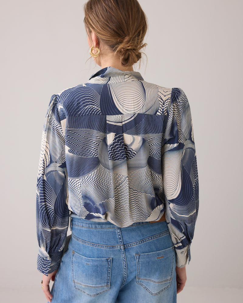 Shirt Blouse with Wave Print