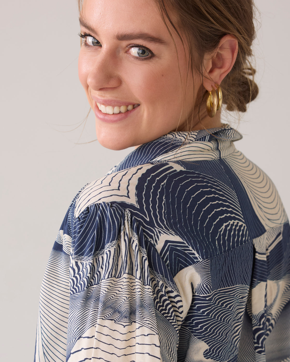Shirt Blouse with Wave Print