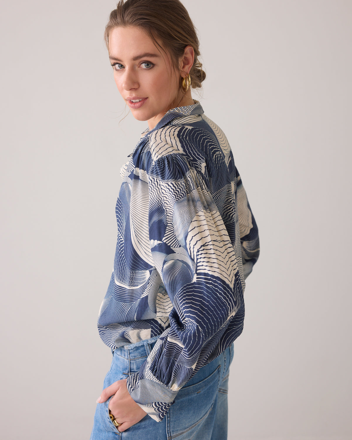 Shirt Blouse with Wave Print