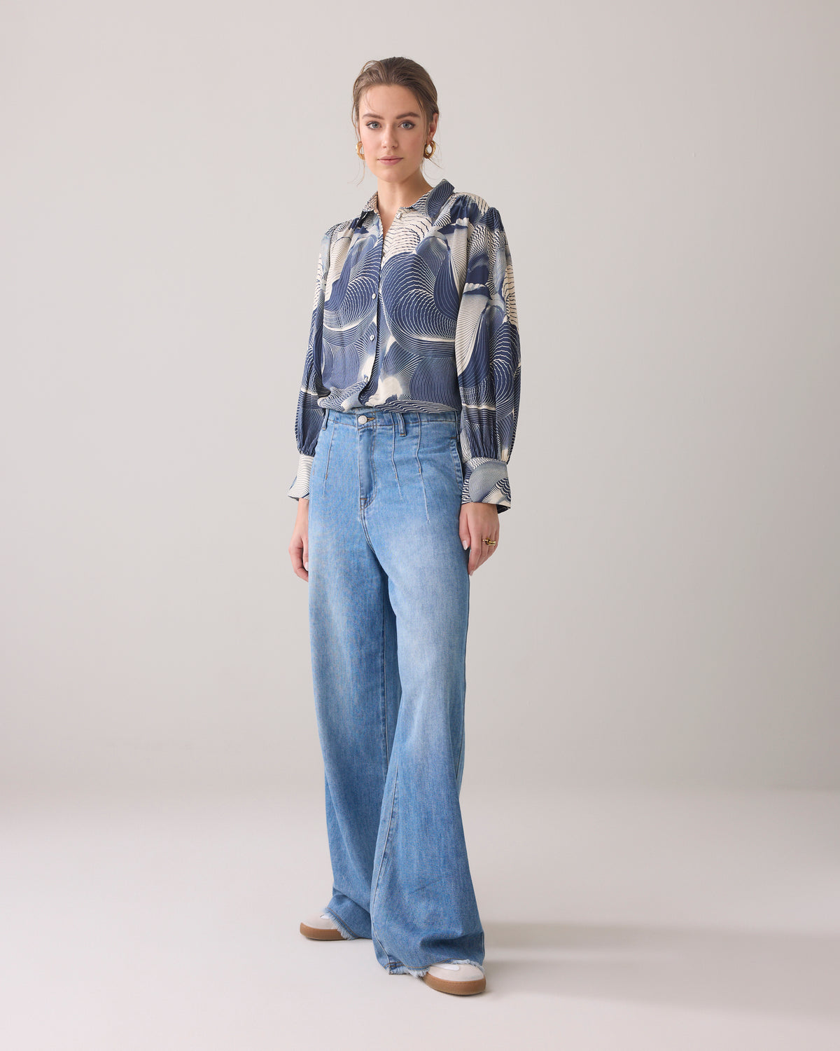Shirt Blouse with Wave Print
