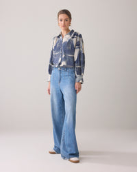 Shirt Blouse with Wave Print