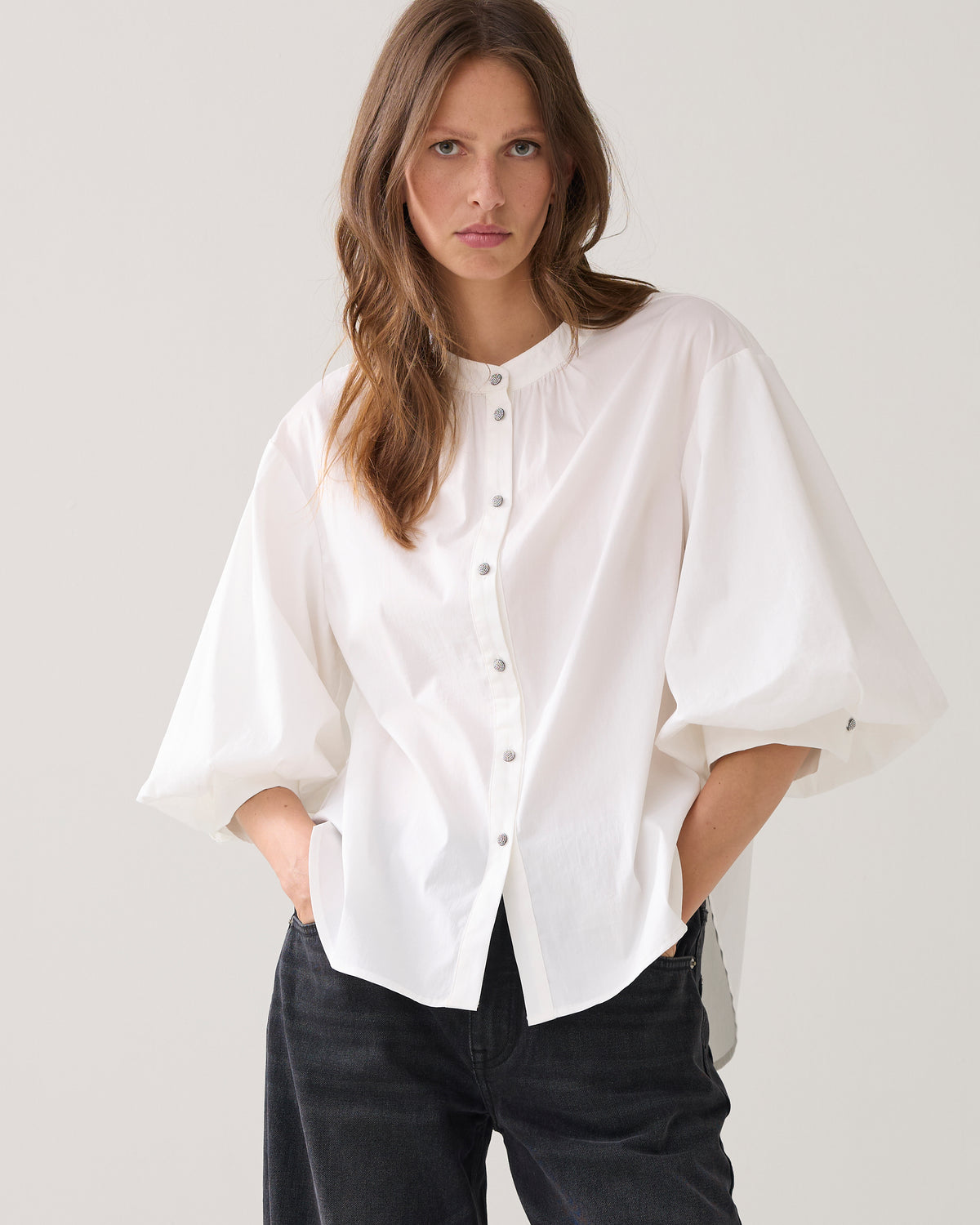 Blouse with diamond buttons