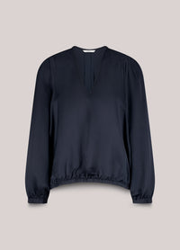 Navy Elastic Hem Satin Blouse
