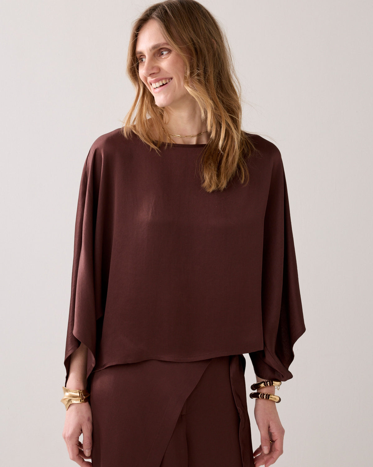 Silky Top with Kimono Sleeves