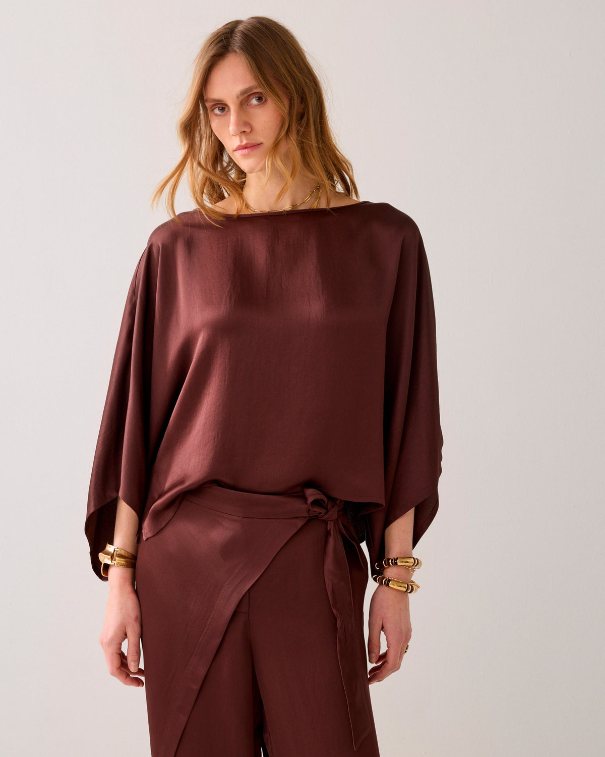 Silky Top with Kimono Sleeves