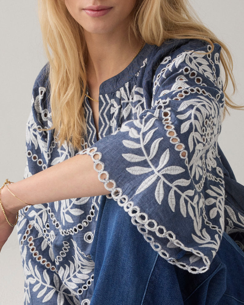 Chambray Top with Embroidery