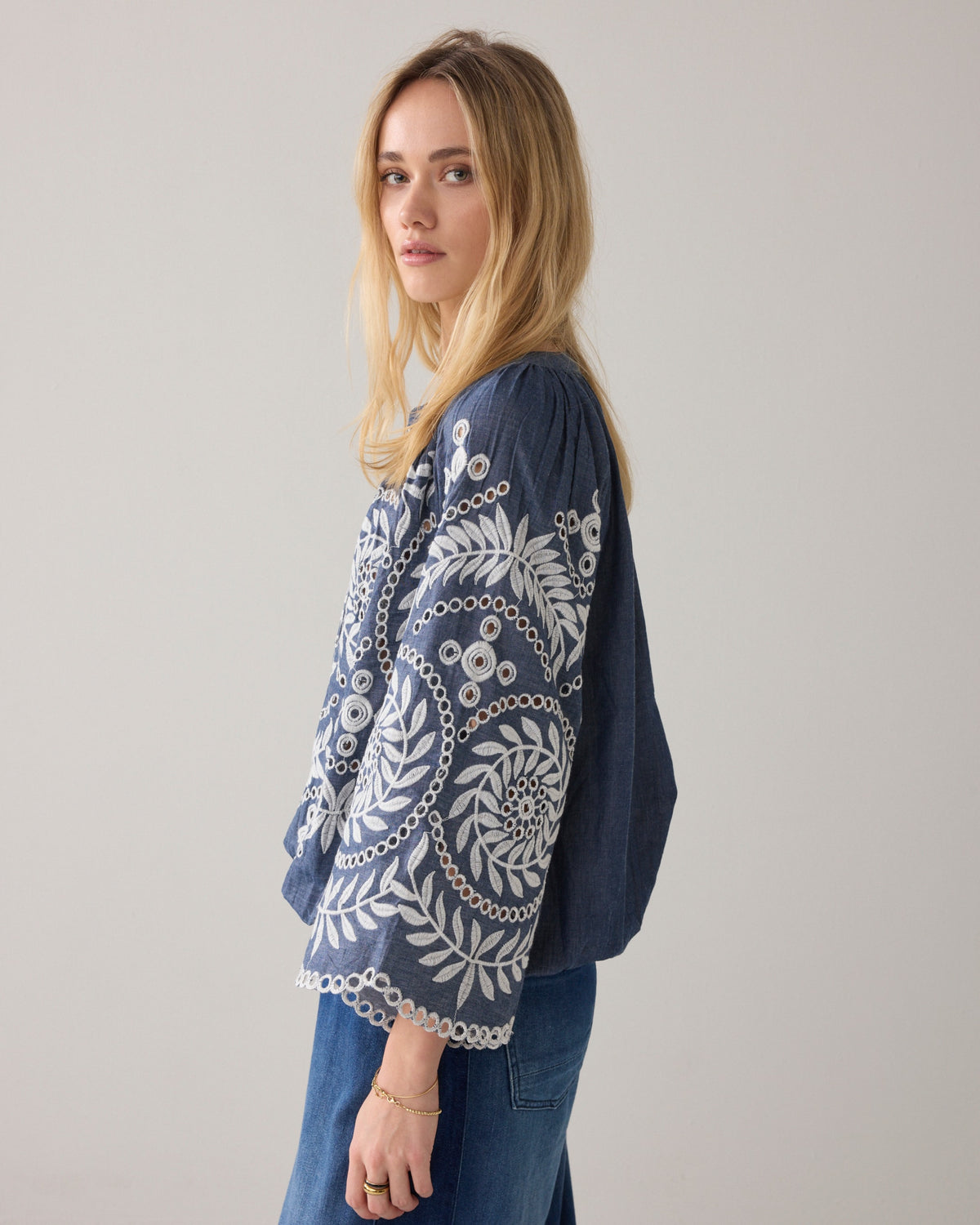 Chambray Top with Embroidery