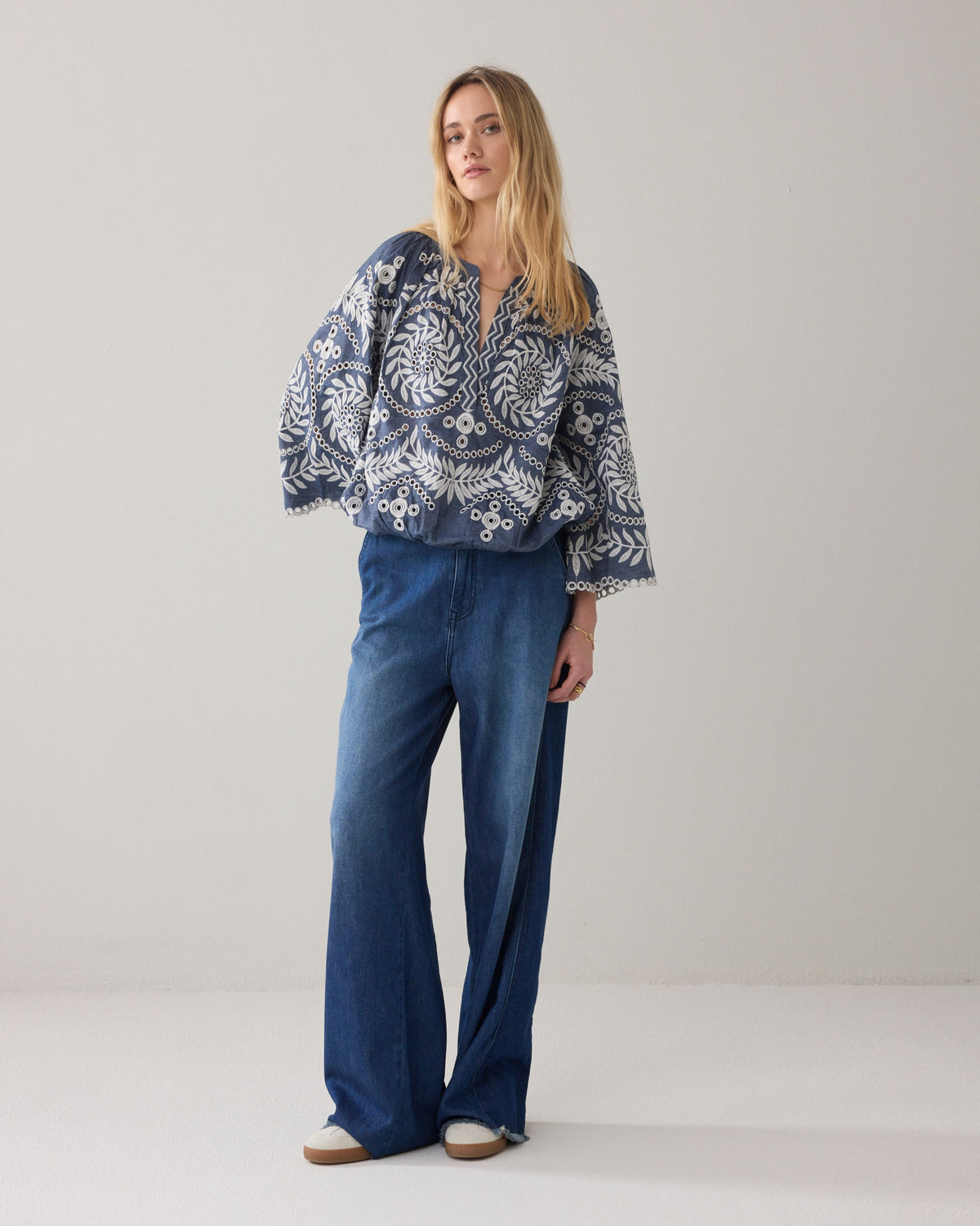 Chambray Top with Embroidery