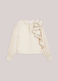 Linen-Blend Top with Ruffles