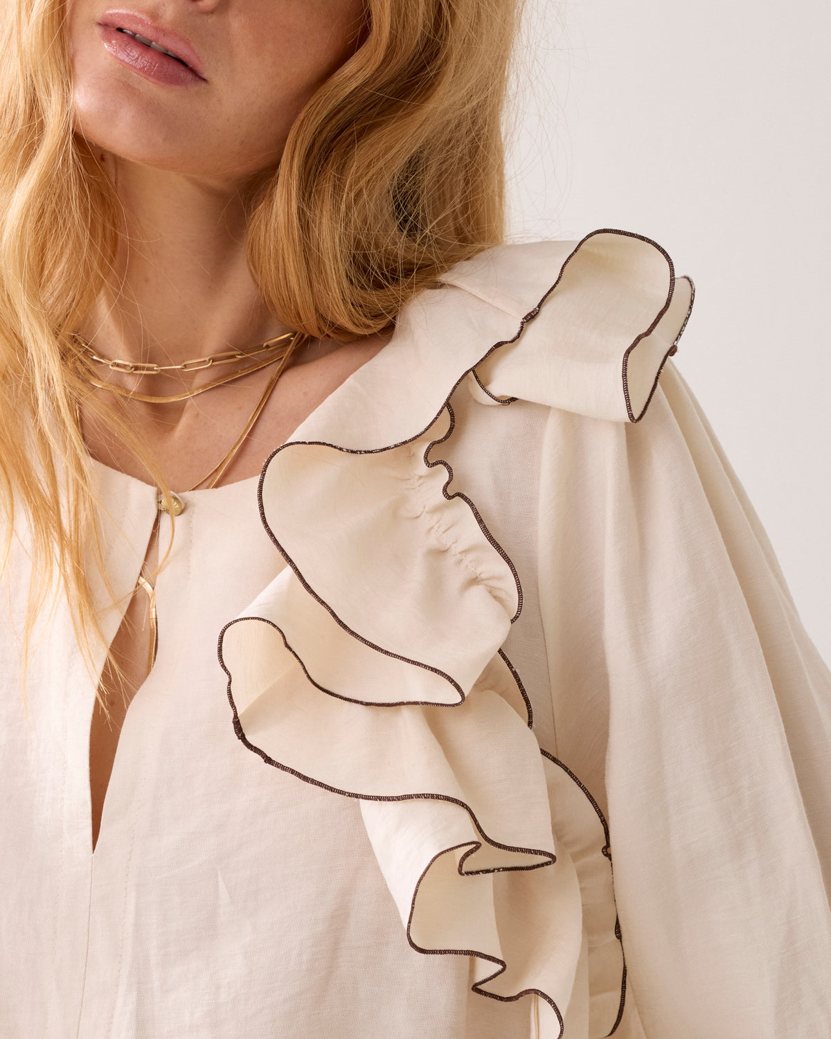 Linen-Blend Top with Ruffles