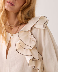 Linen-Blend Top with Ruffles