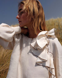 Linen-Blend Top with Ruffles