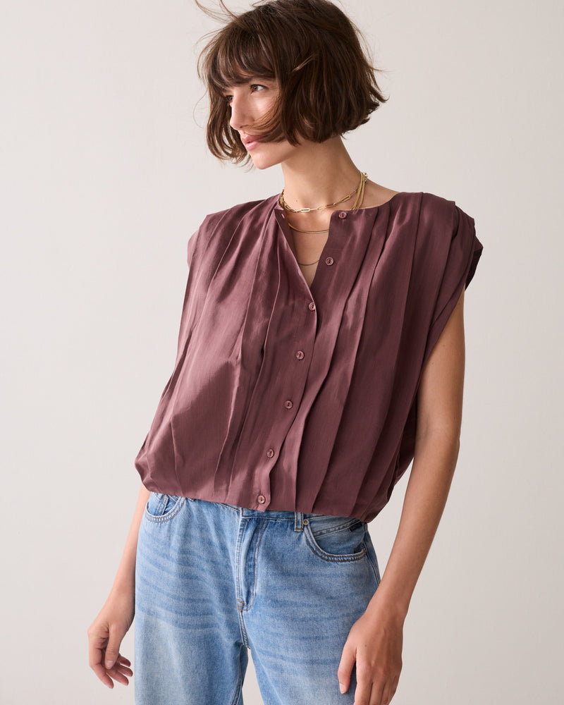 Pleated Blouse with Sheen