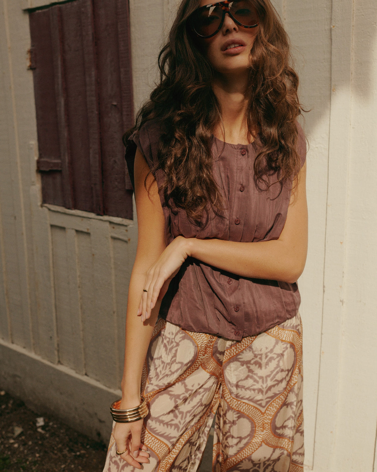Pleated Blouse with Sheen
