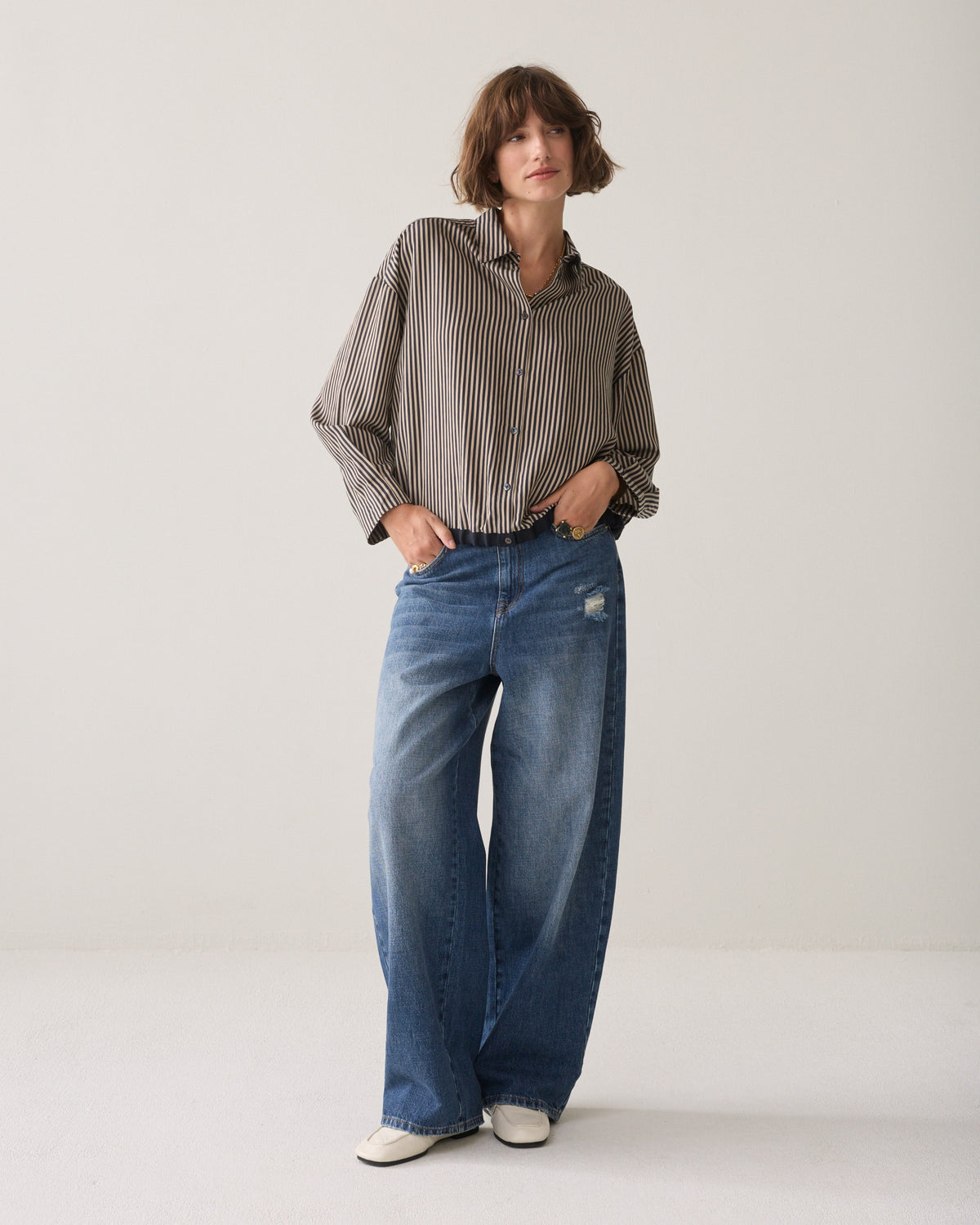 Blouse Boxy Two Tone Stripe Small