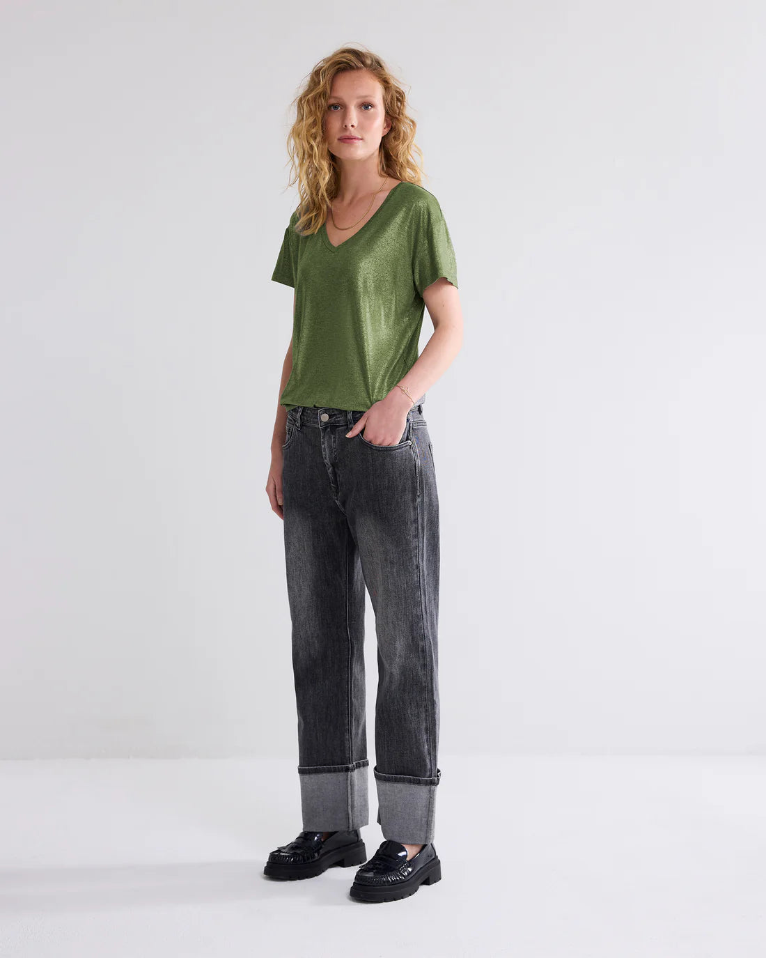 Shiny V-neck Top