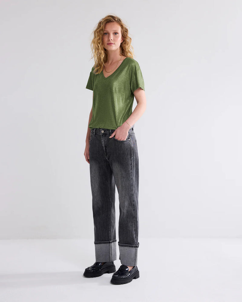 Shiny V-neck Top