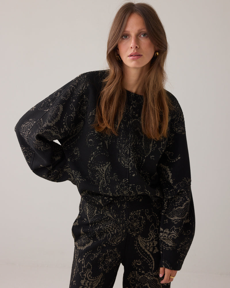 Black & Gold Jacquard Blouse