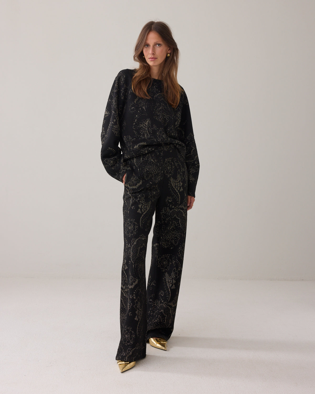 Black & Gold Jacquard Blouse