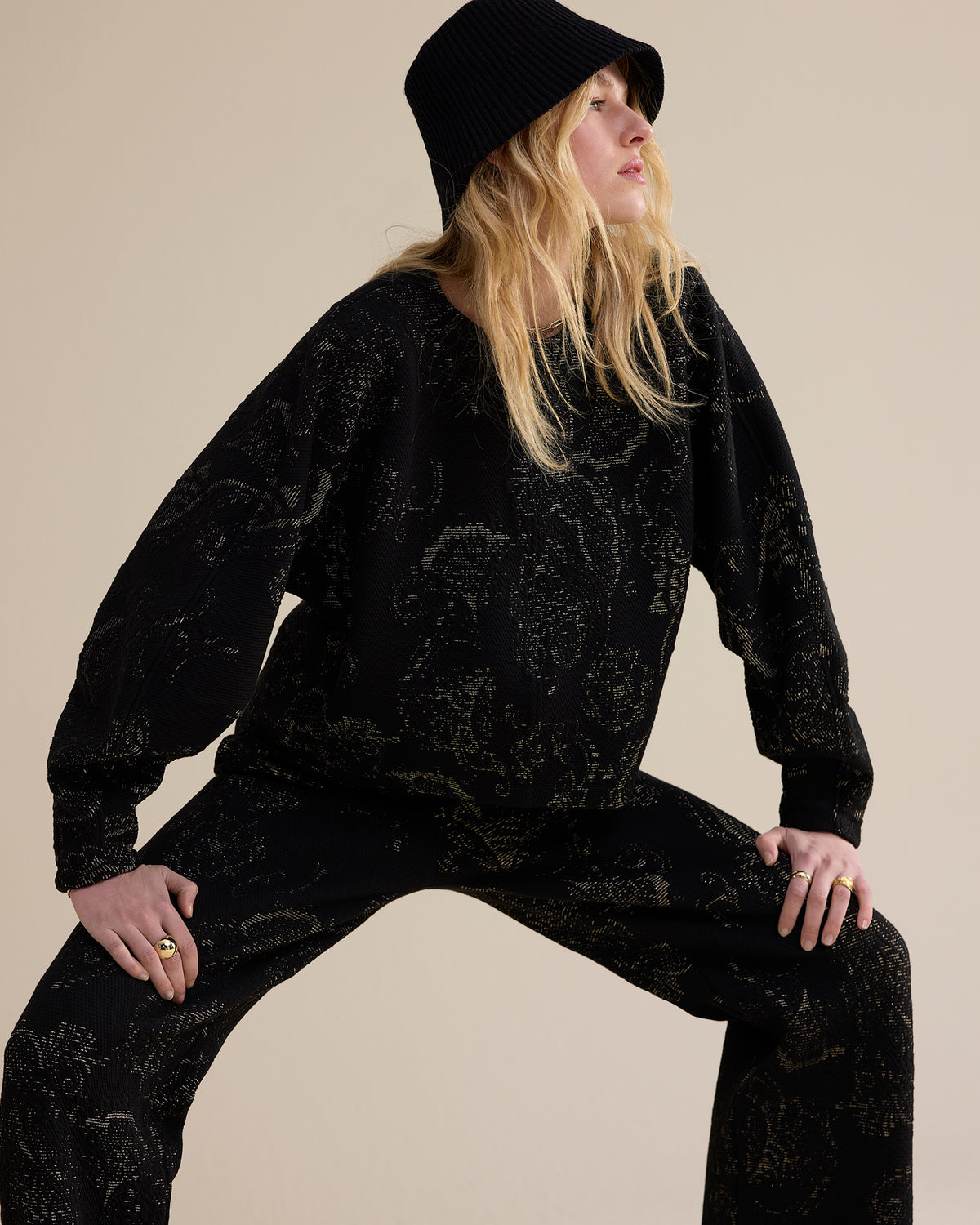 Black & Gold Jacquard Blouse