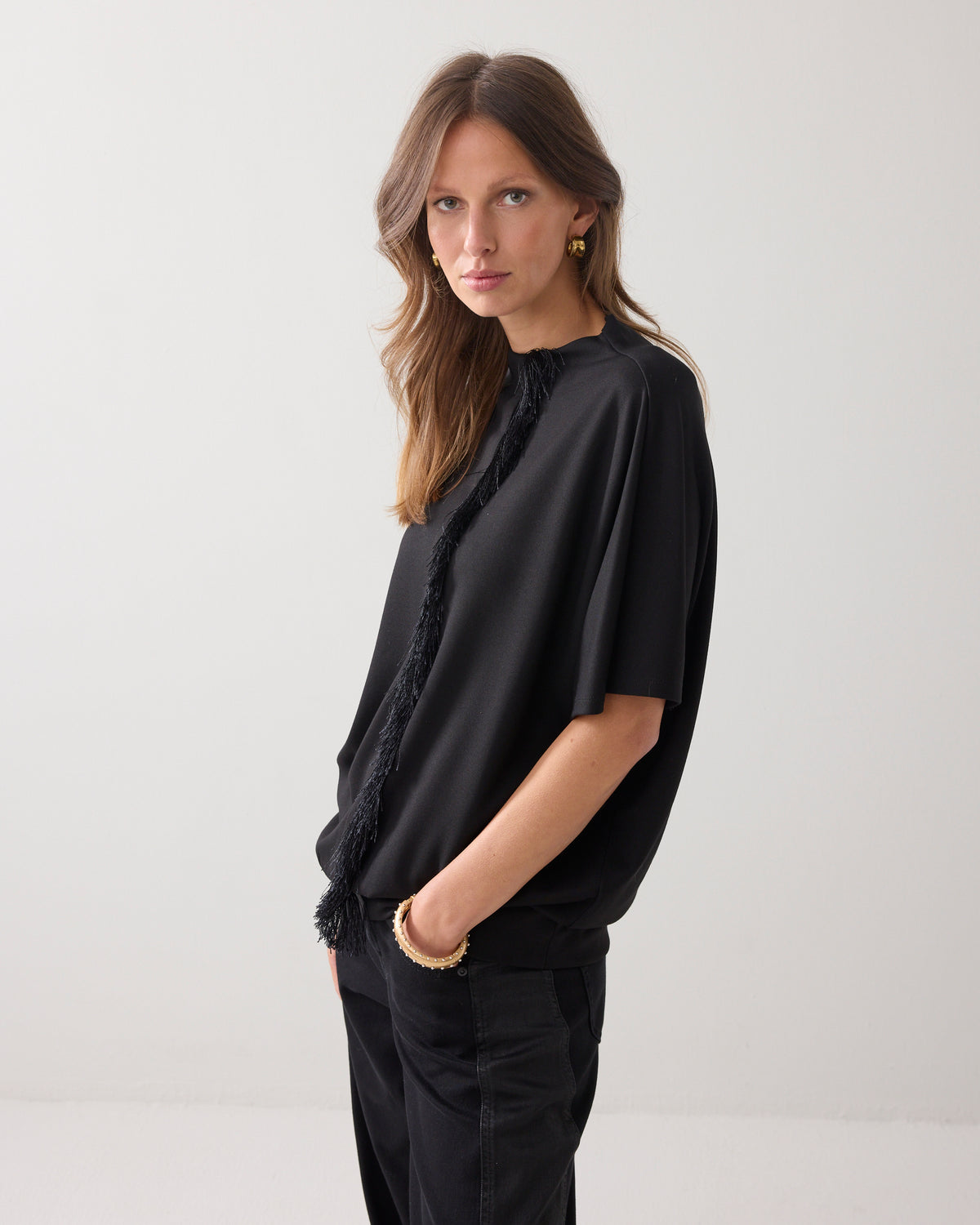 Black Fringe Detail Top